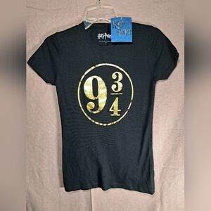 Harry Potter Women Kids Small Black T Shirt Gold 9 3/4 New With Tags